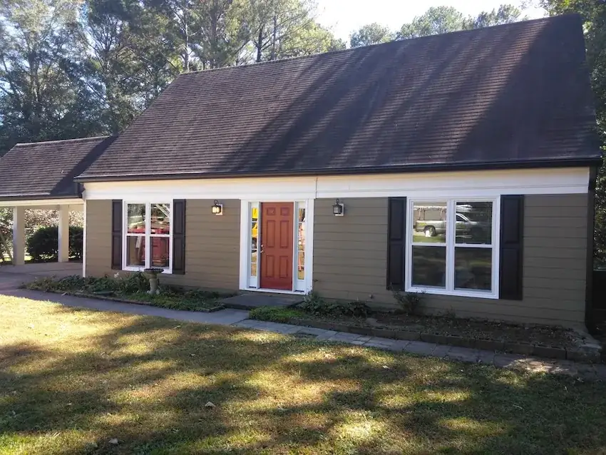 New fiber cement lap siding and white trim on a Lawrenceville, Georgia home